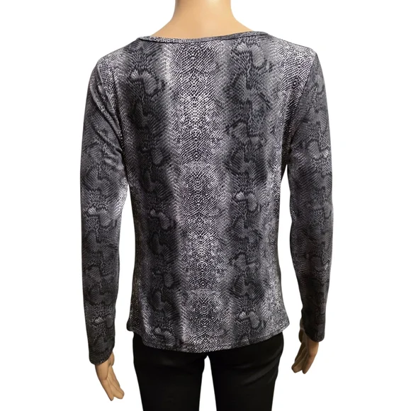 Olivia Rae V-neck Black and Gray Snake Print Long Sleeve Top Slim Size XL - Picture 4 of 9